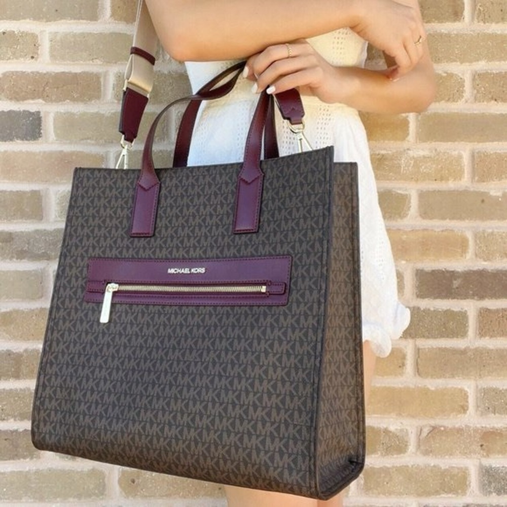 115 - Michael Kors Kenly Large North South Tote in Signature Merlot